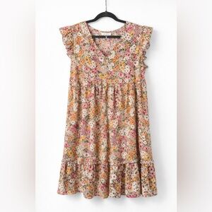 Elegant Floral Midi Dress - Multicolor Size Large